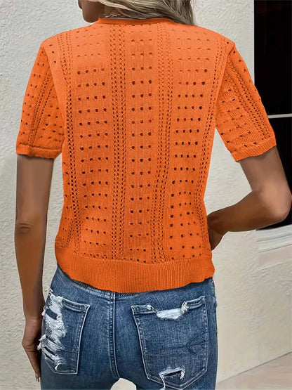Elegant Short-Sleeve V-Neck Cardigan