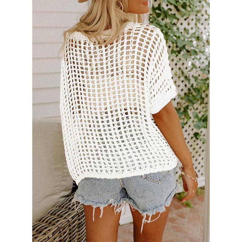 Lumachic - Casual Crochet Hollow Out Knit Top