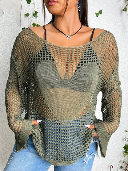 Lumachic Mesh Knit Bell Sleeve Top