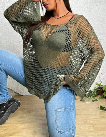 Lumachic Mesh Knit Bell Sleeve Top
